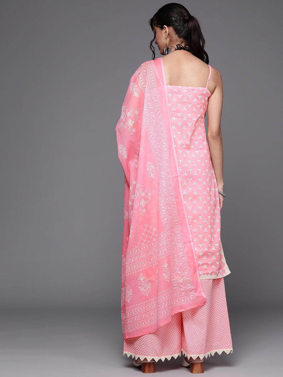 Pink Printed Cotton Suit Set - ShopLibas