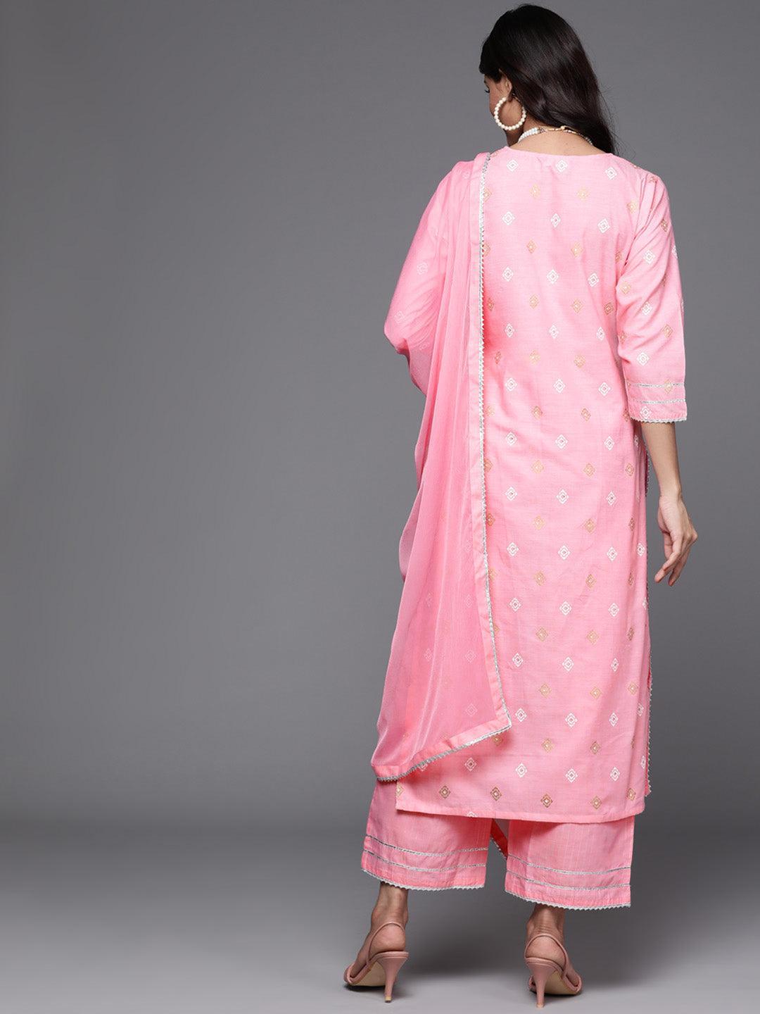 Pink Printed Cotton Suit Set