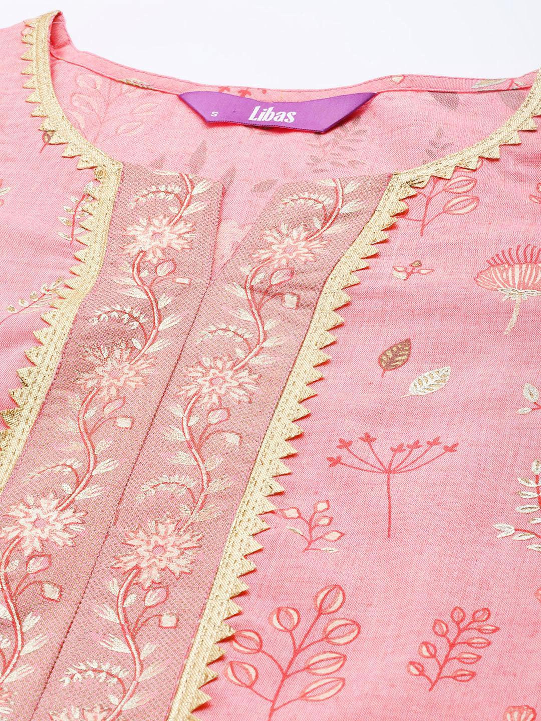 Pink Printed Cotton Suit Set