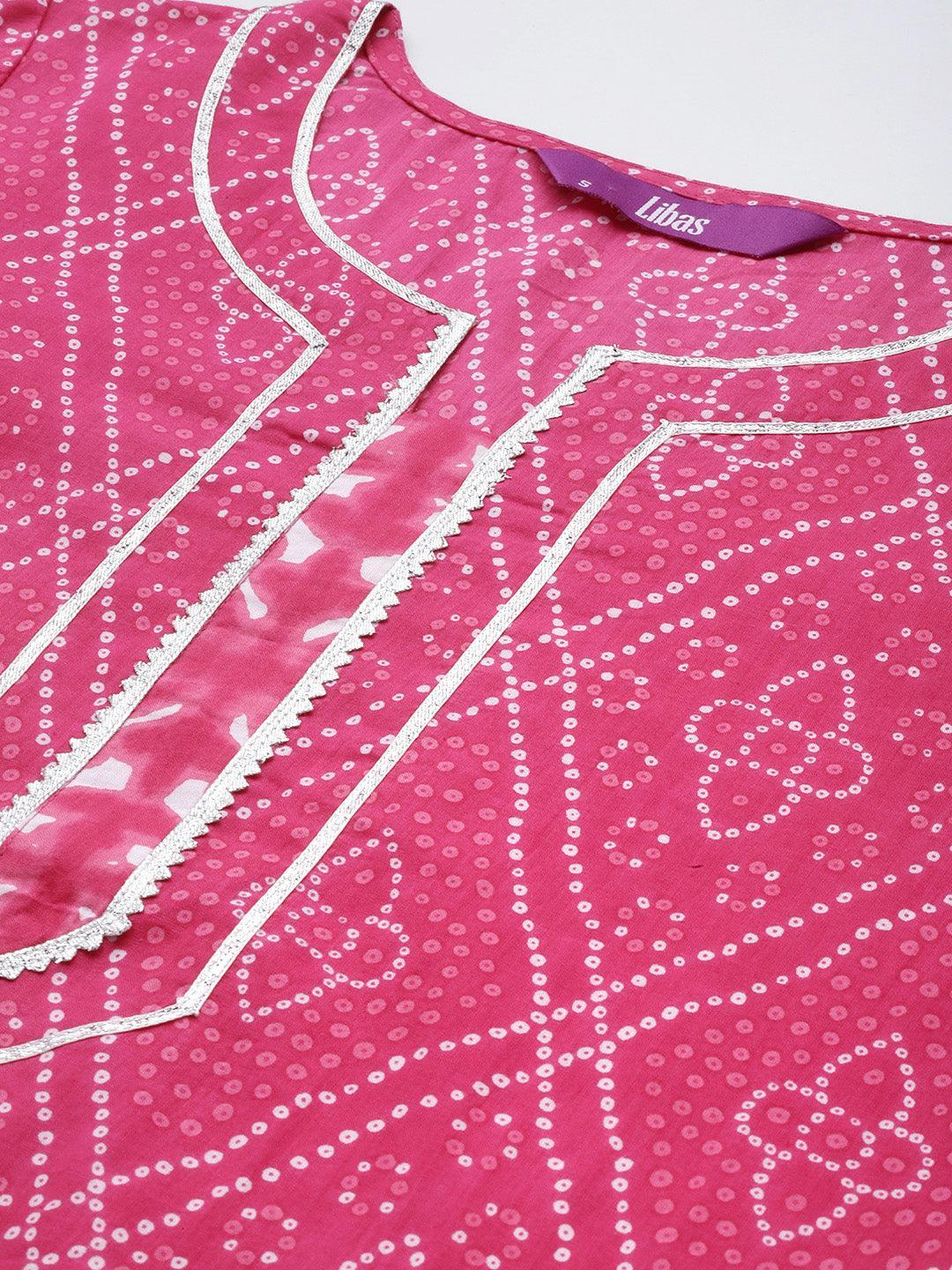 Pink Printed Cotton Straight Suit Set