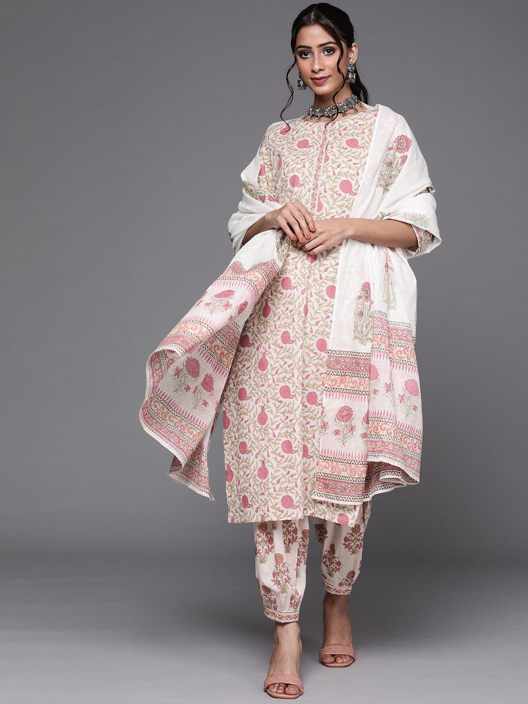 Pink Printed Cotton Suit Set