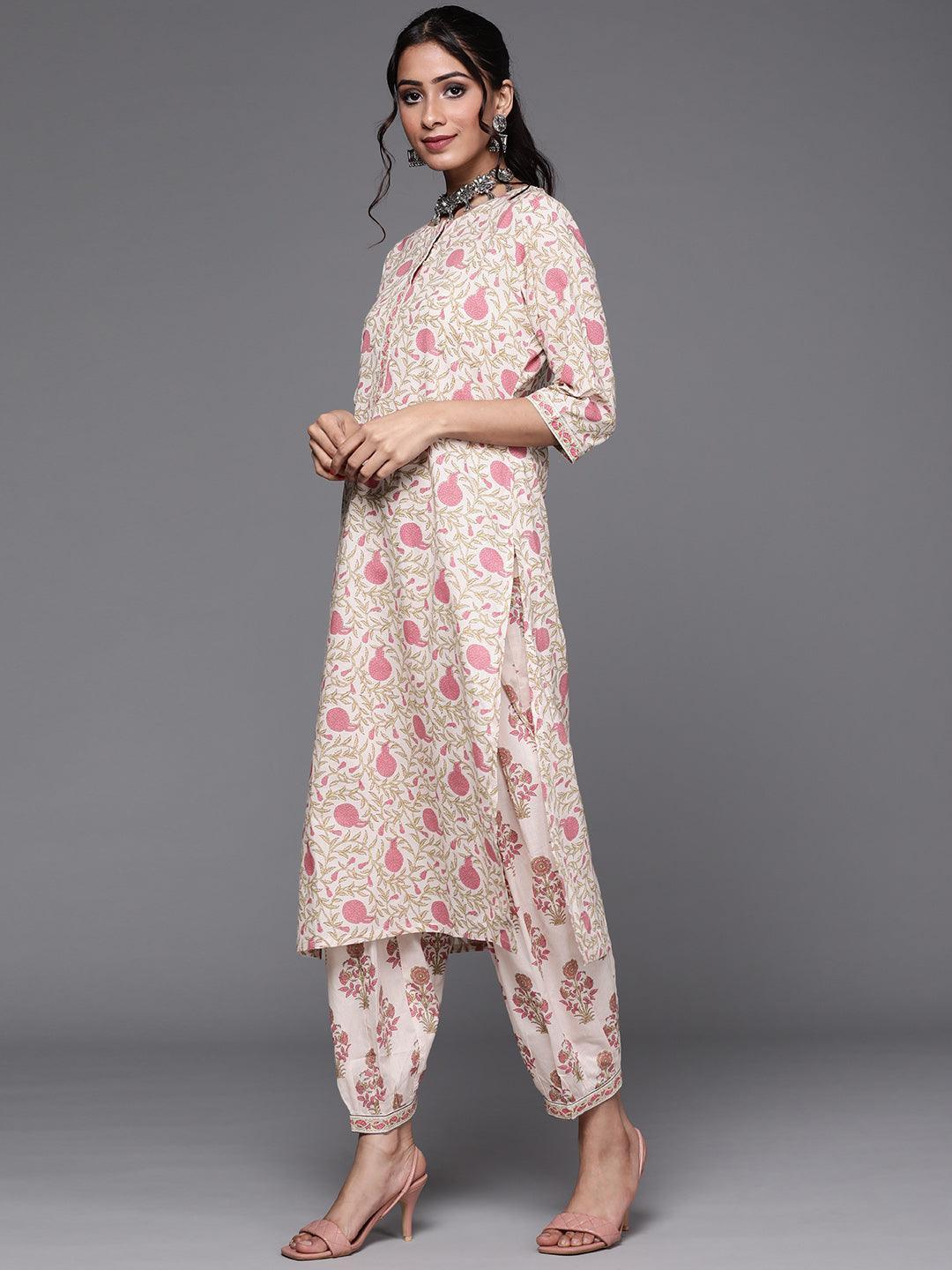 Pink Printed Cotton Suit Set