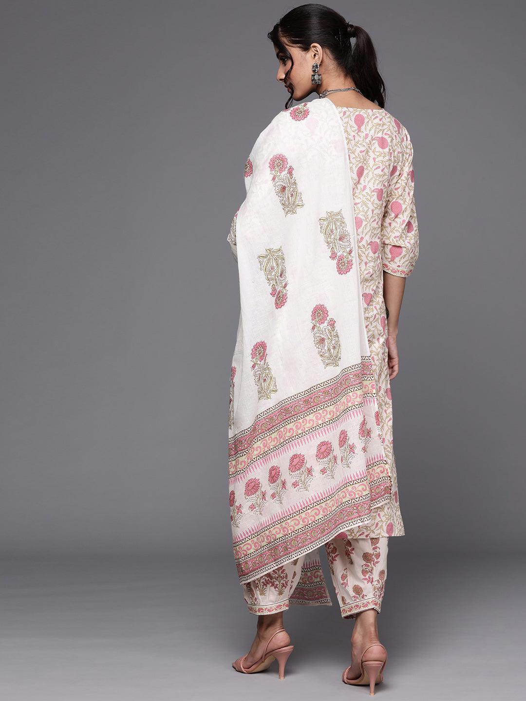 Pink Printed Cotton Suit Set