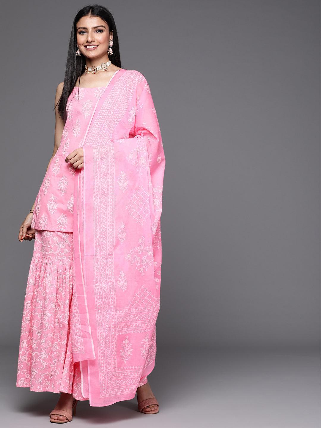 Pink Printed Cotton Suit Set