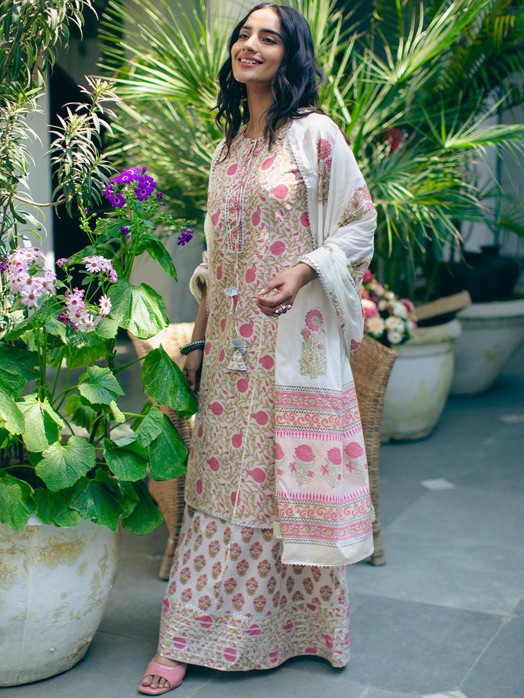 Pink Printed Cotton Suit Set - ShopLibas