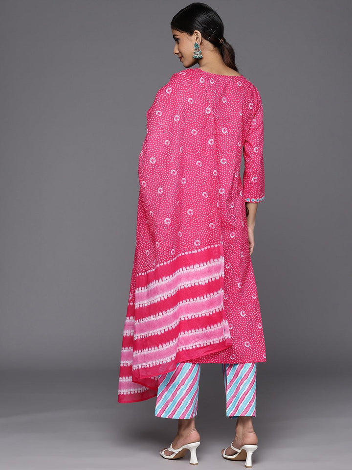 Pink Printed Cotton Straight Suit Set With Trousers - ShopLibas