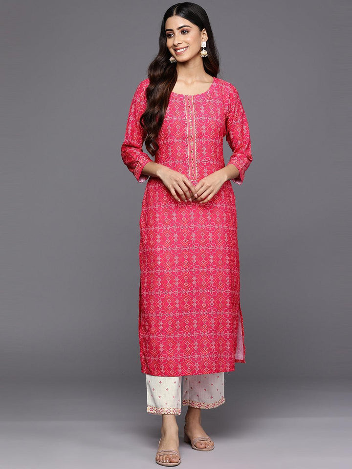 Pink Printed Cotton Straight Kurta Set With Trousers - ShopLibas