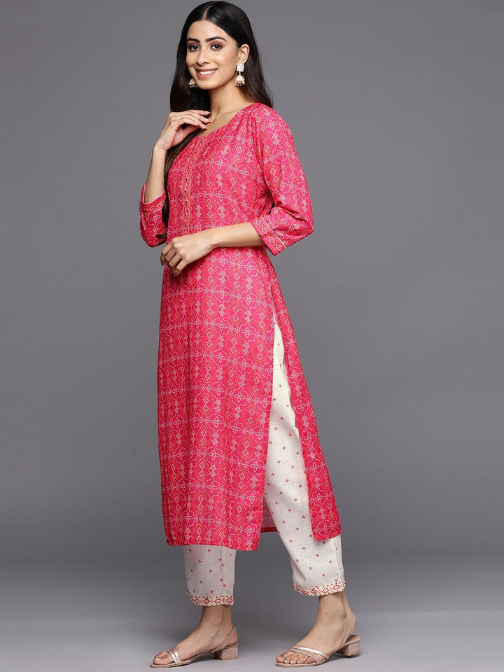 Pink Printed Cotton Straight Kurta Set With Trousers - ShopLibas