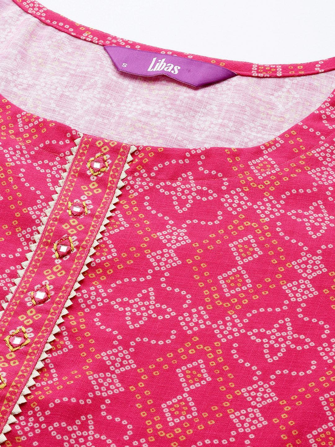 Pink Printed Cotton Straight Kurta Set With Trousers