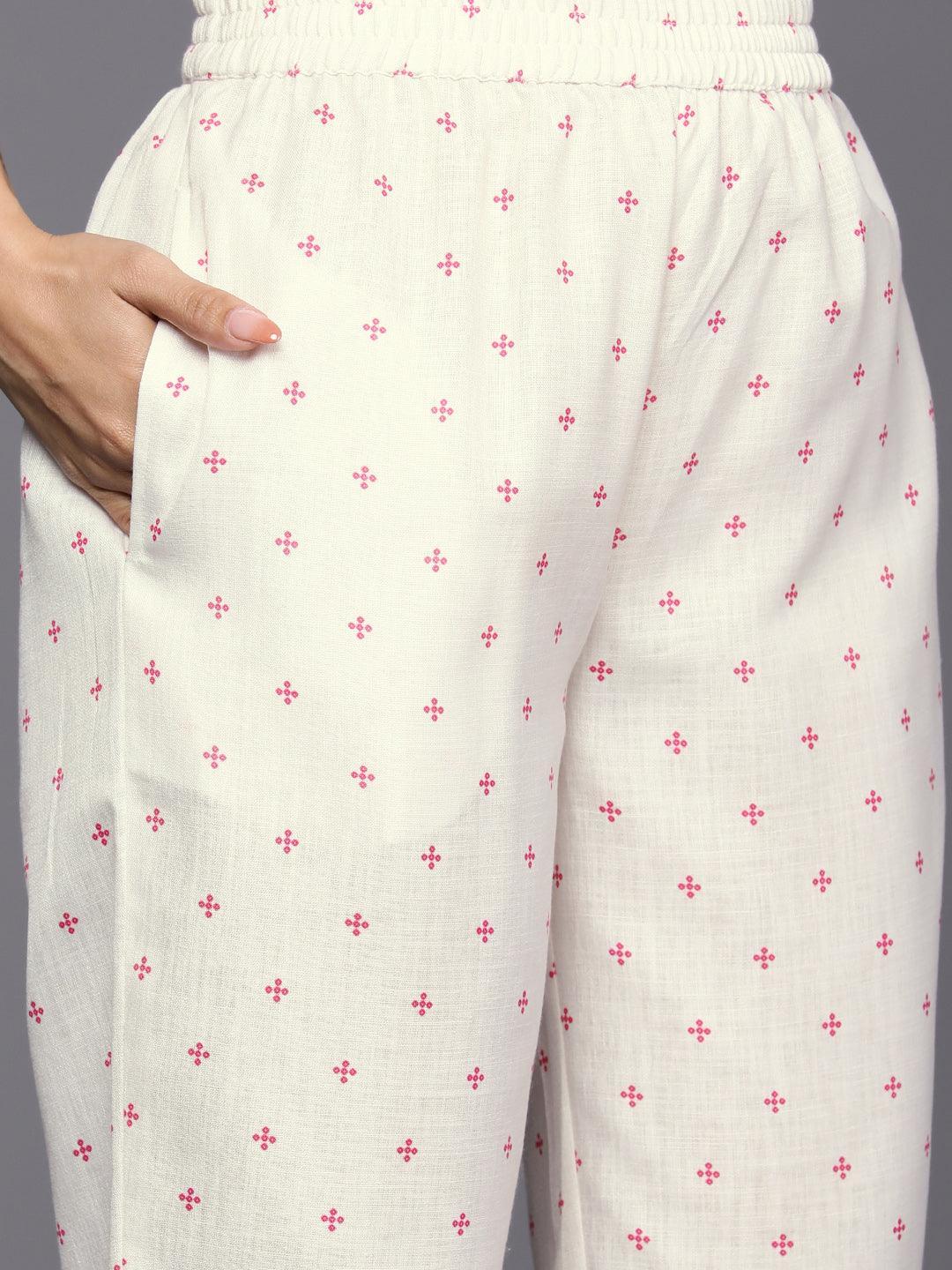 Pink Printed Cotton Straight Kurta Set With Trousers