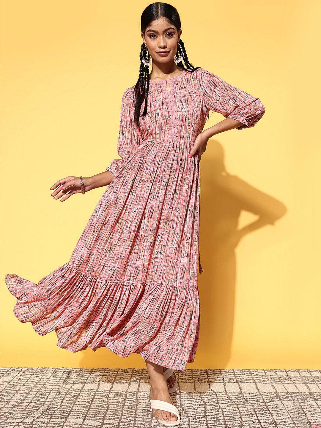 Pink Printed Georgette Dress