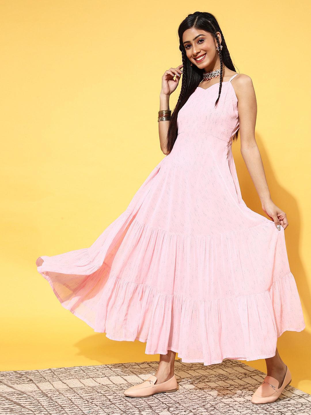 Pink Printed Georgette Dress - ShopLibas