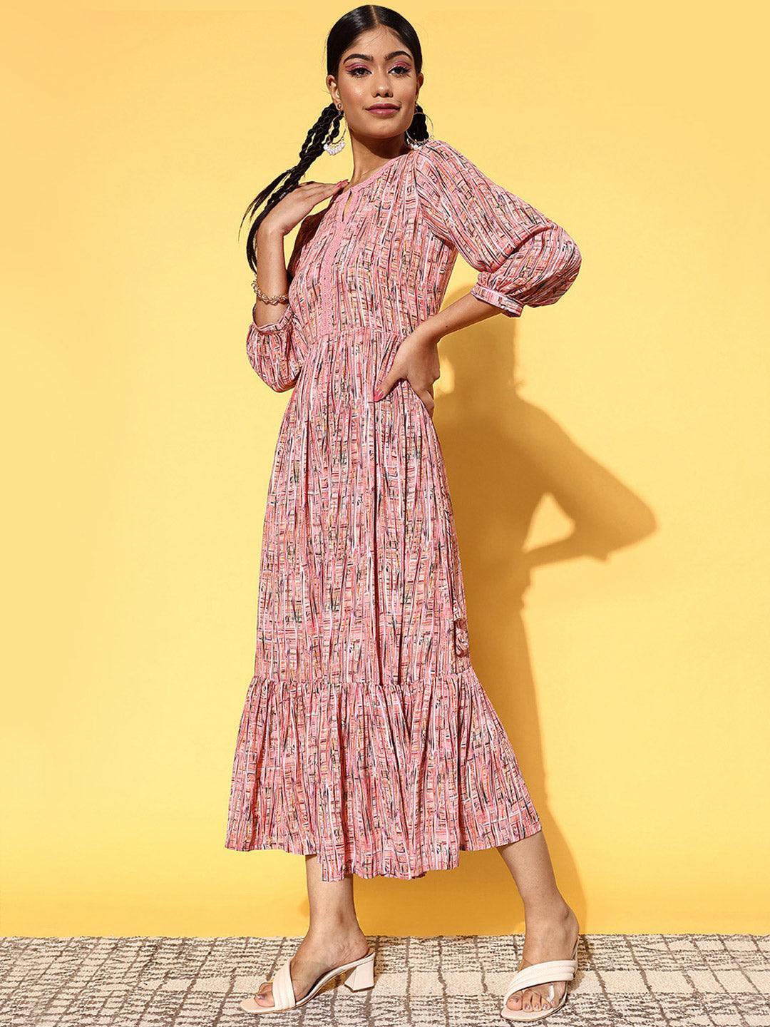 Pink Printed Georgette Dress