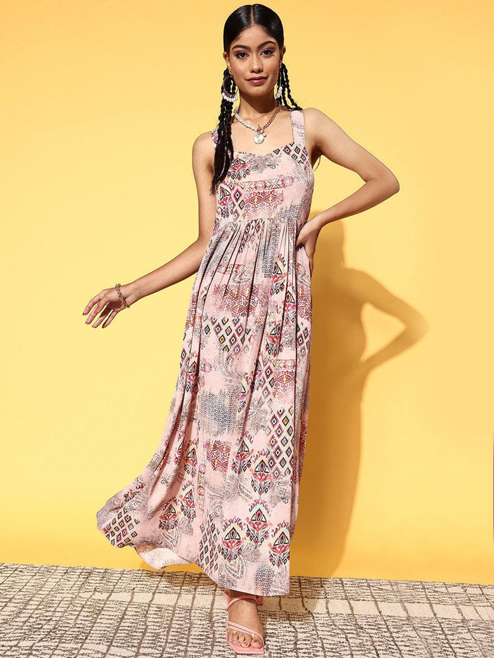 Pink Printed Georgette Fit and Flare Dress - ShopLibas