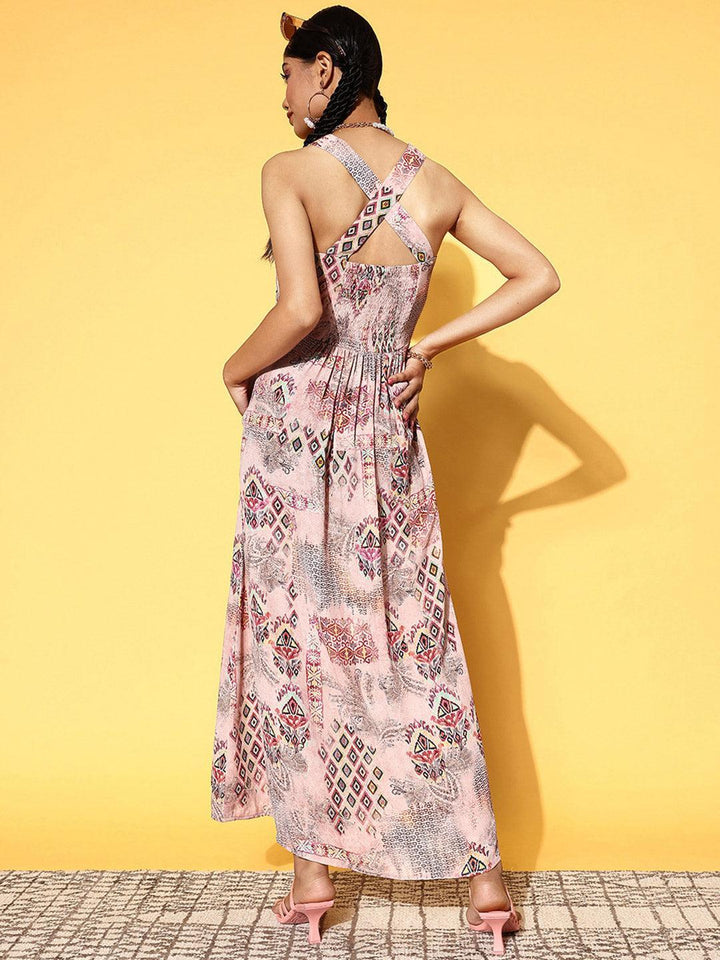 Pink Printed Georgette Fit and Flare Dress - ShopLibas