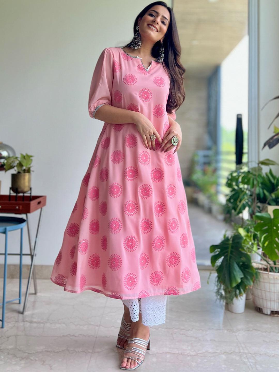 Pink Printed Georgette Kurta