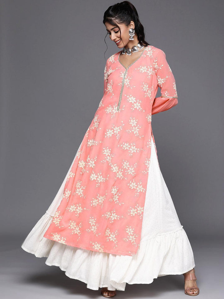 Pink Printed Georgette Kurta - Libas