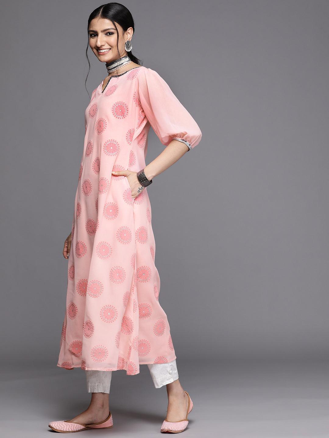 Pink Printed Georgette Kurta