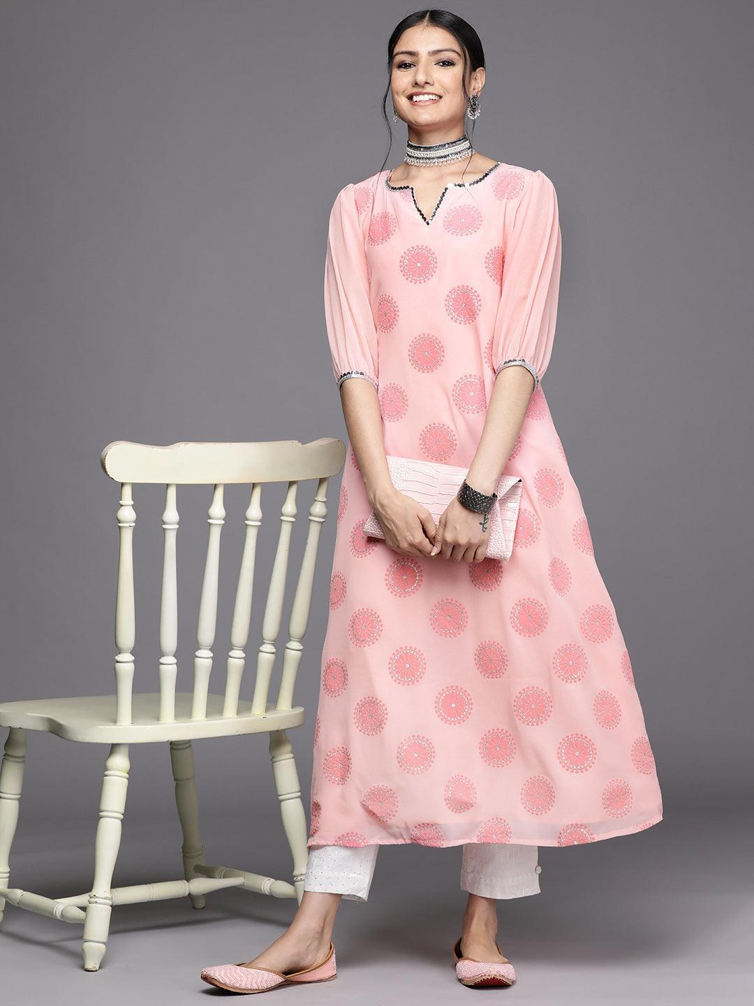 Pink Printed Georgette Kurta