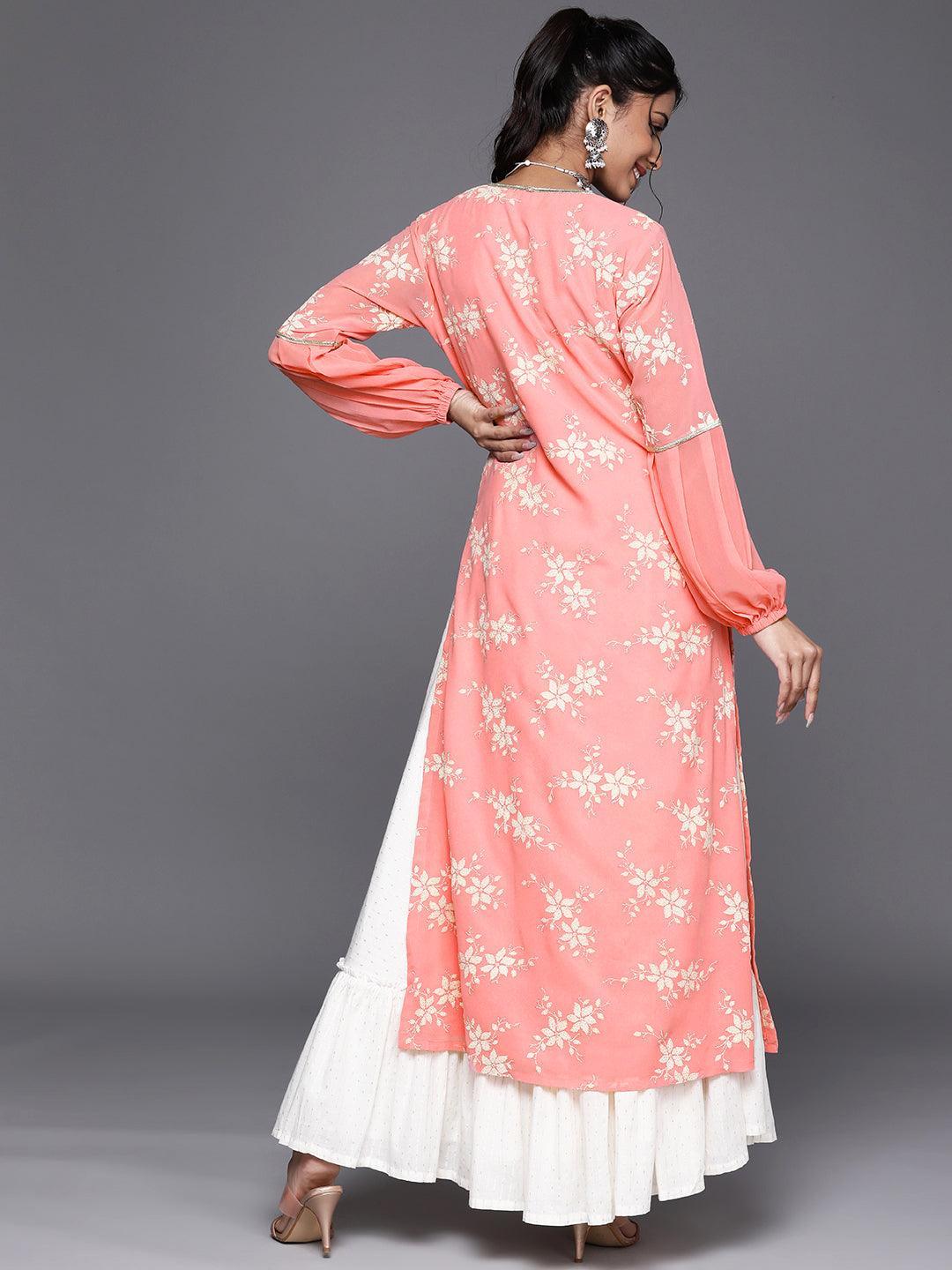 Pink Printed Georgette Kurta - Libas