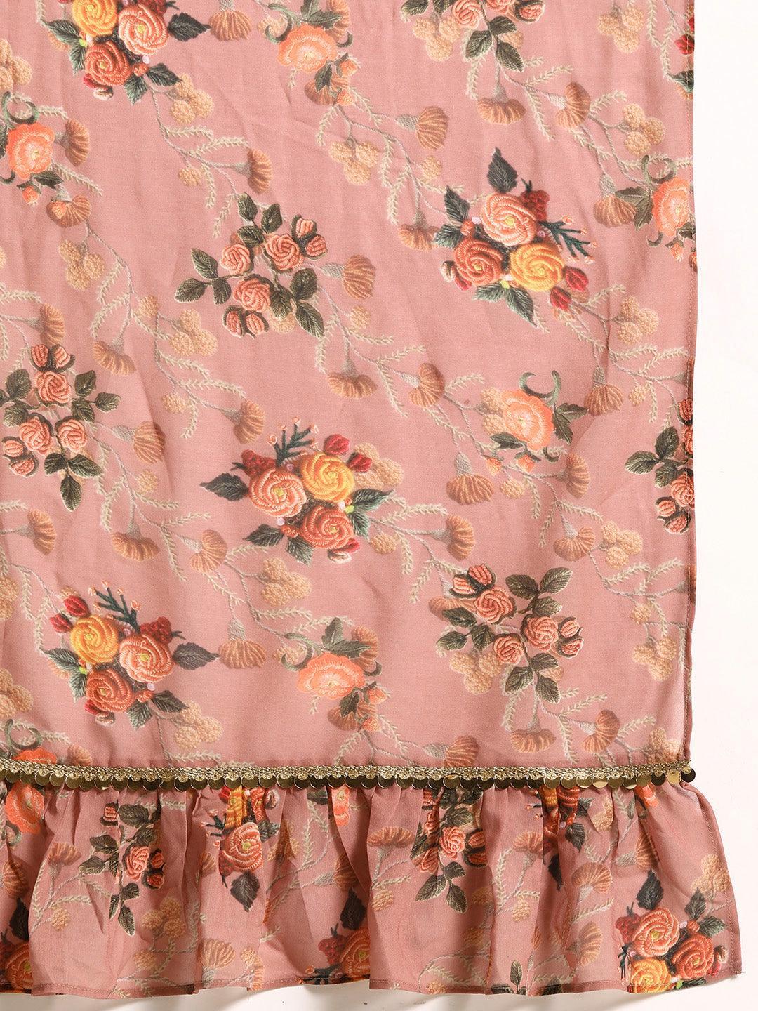 Pink Printed Georgette Palazzo Saree