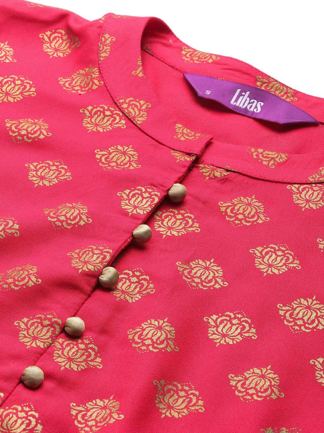 Pink Printed Rayon A-Line Kurti