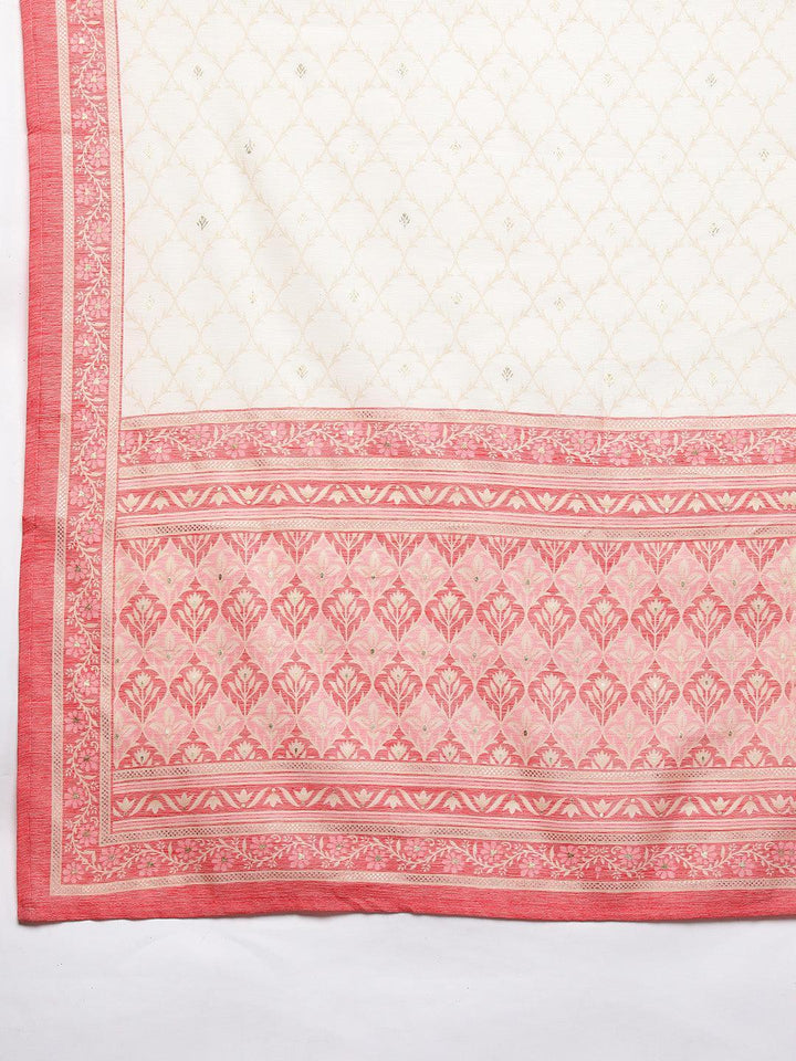 Pink Printed Rayon Straight Kurta With Trousers & Dupatta - Libas