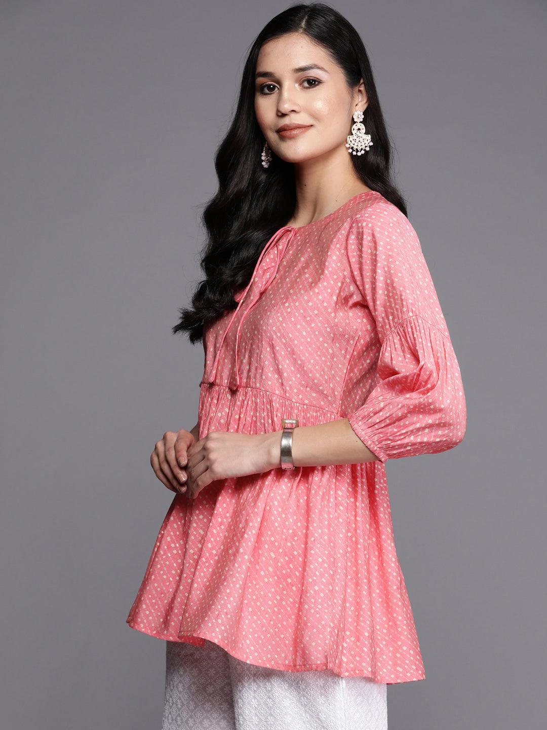 Pink Printed Silk Blend A-Line Kurti