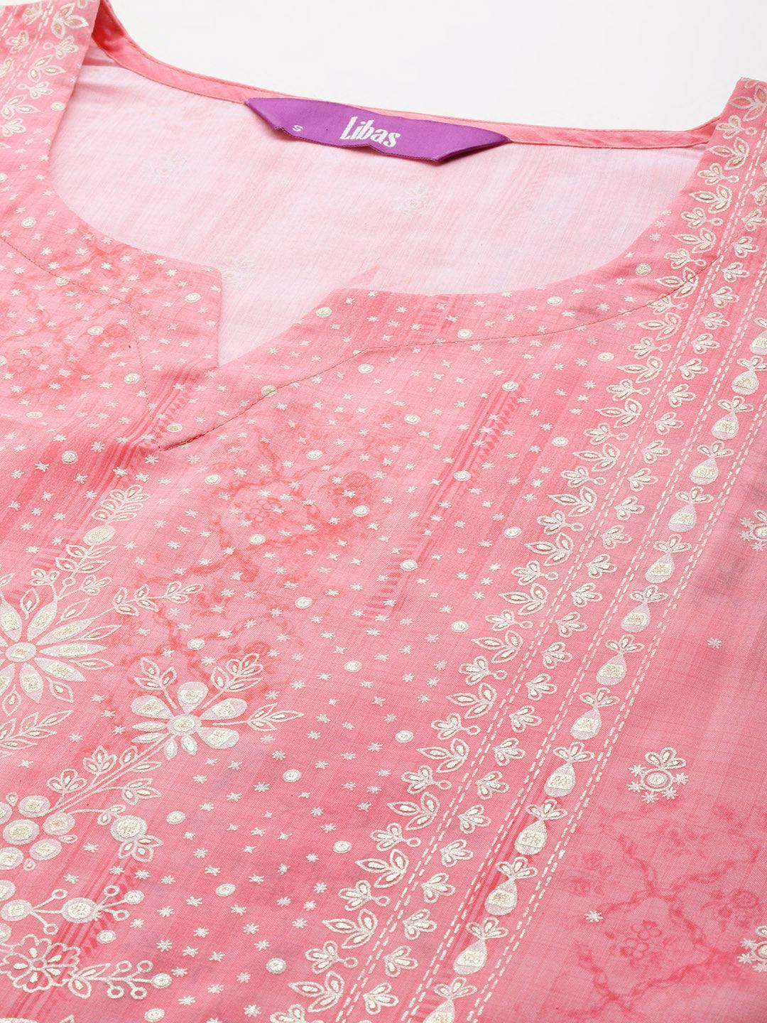 Pink Printed Silk Blend Kaftan Kaftan With Trousers