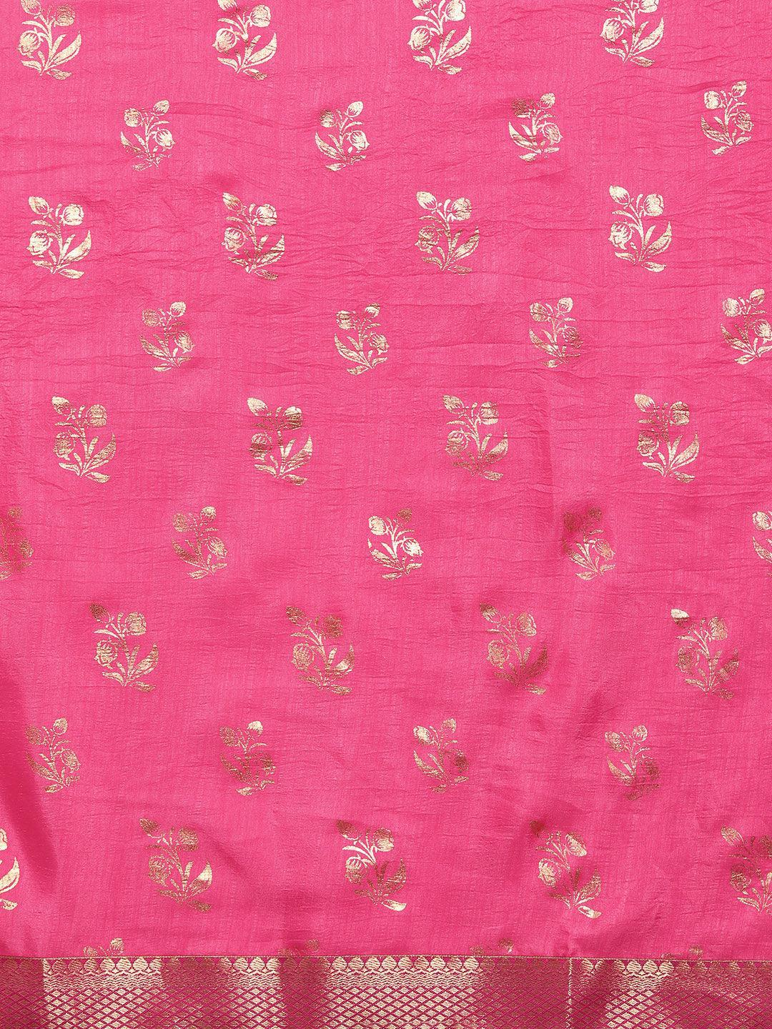 Pink Printed Silk Blend Saree