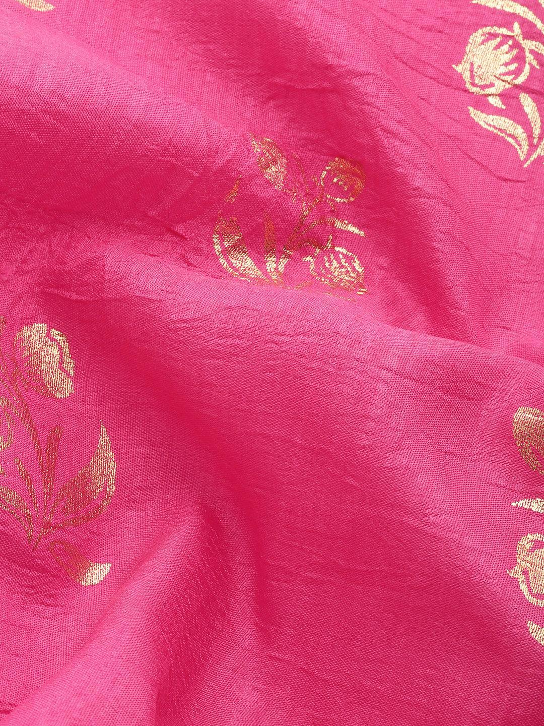 Pink Printed Silk Blend Saree