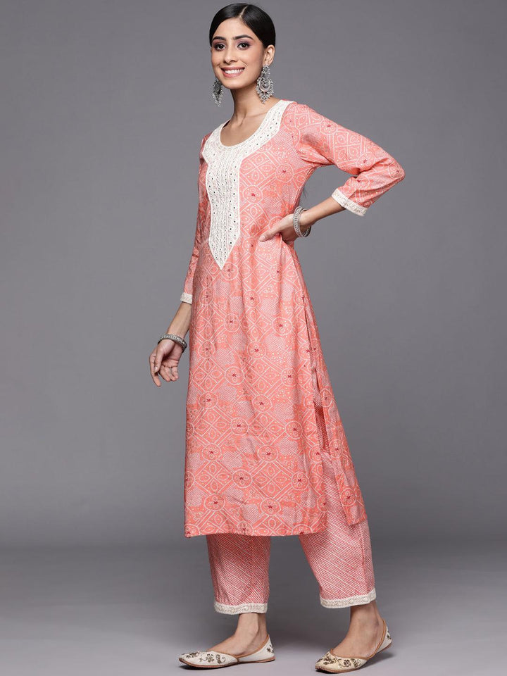 Pink Printed Silk Blend Straight Suit Set - ShopLibas