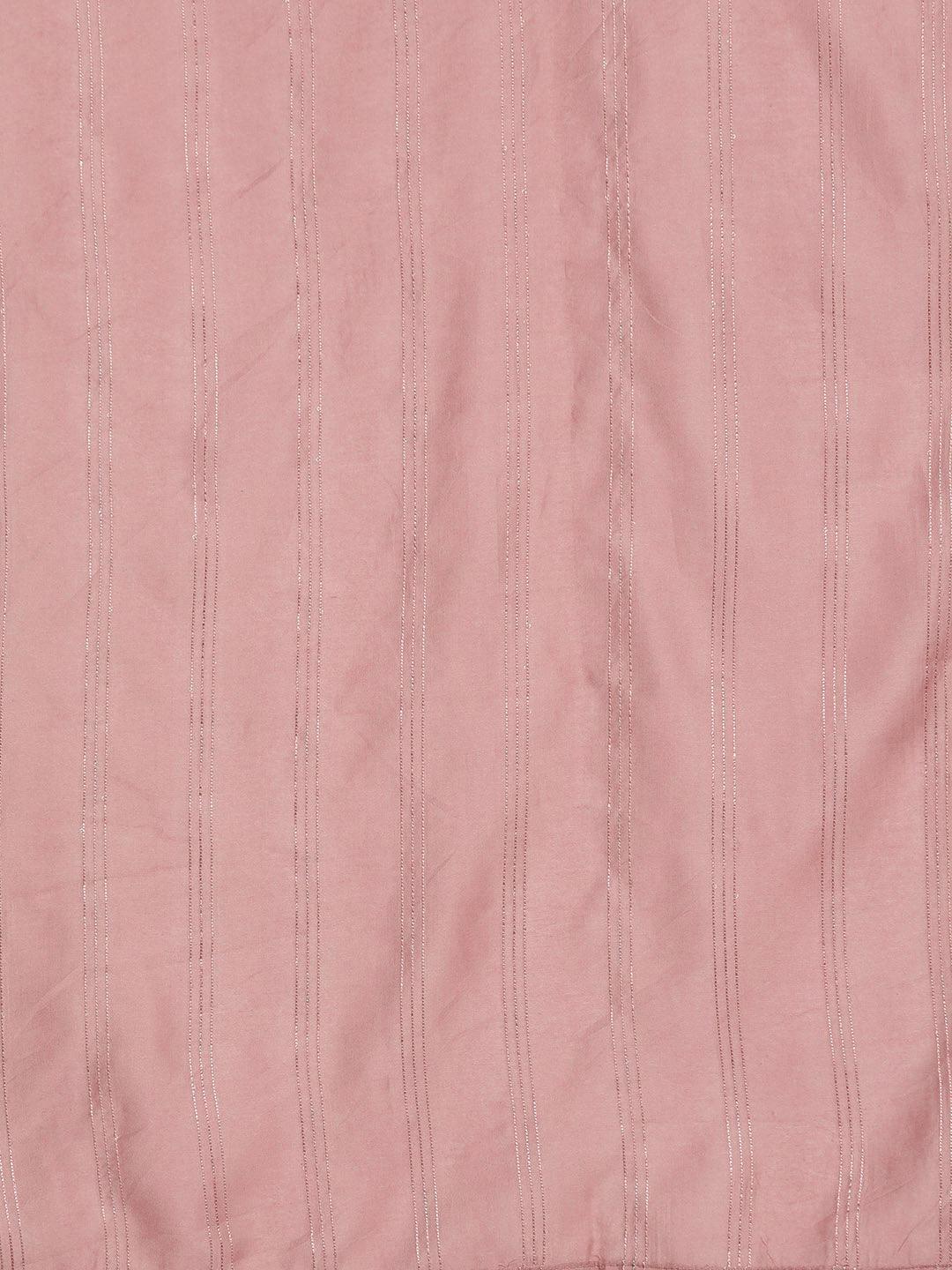 Pink Printed Silk Blend Straight Kurta With Trousers & Dupatta