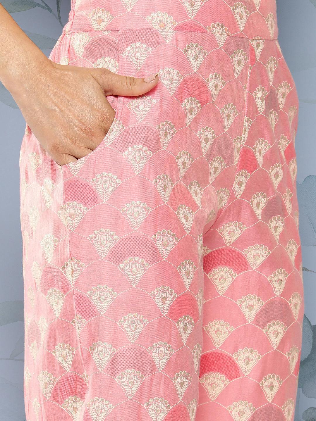 Pink Printed Silk Blend Top Tunic With Palazzos