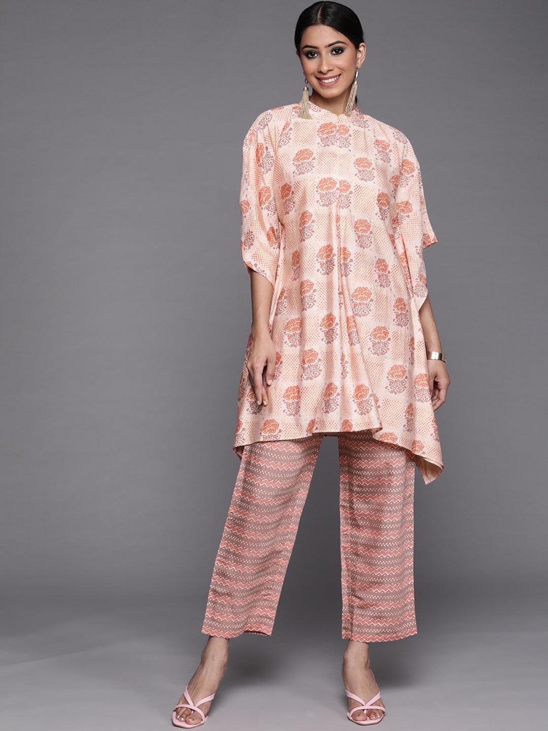 Pink Printed Silk Kurta Set