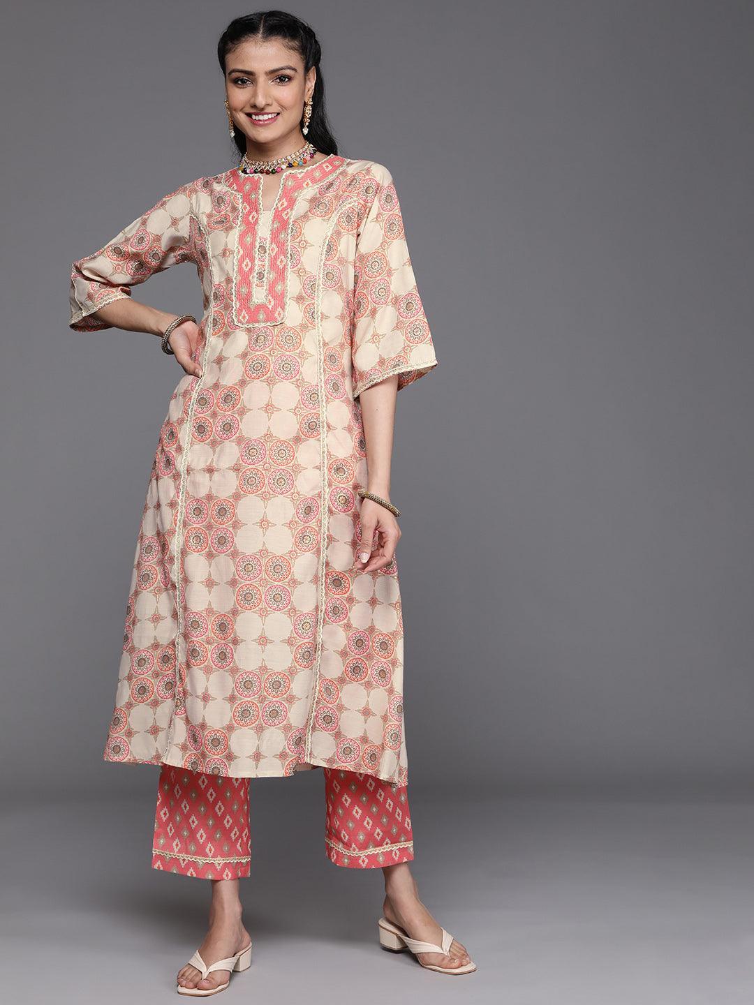 Pink Printed Silk Kurta