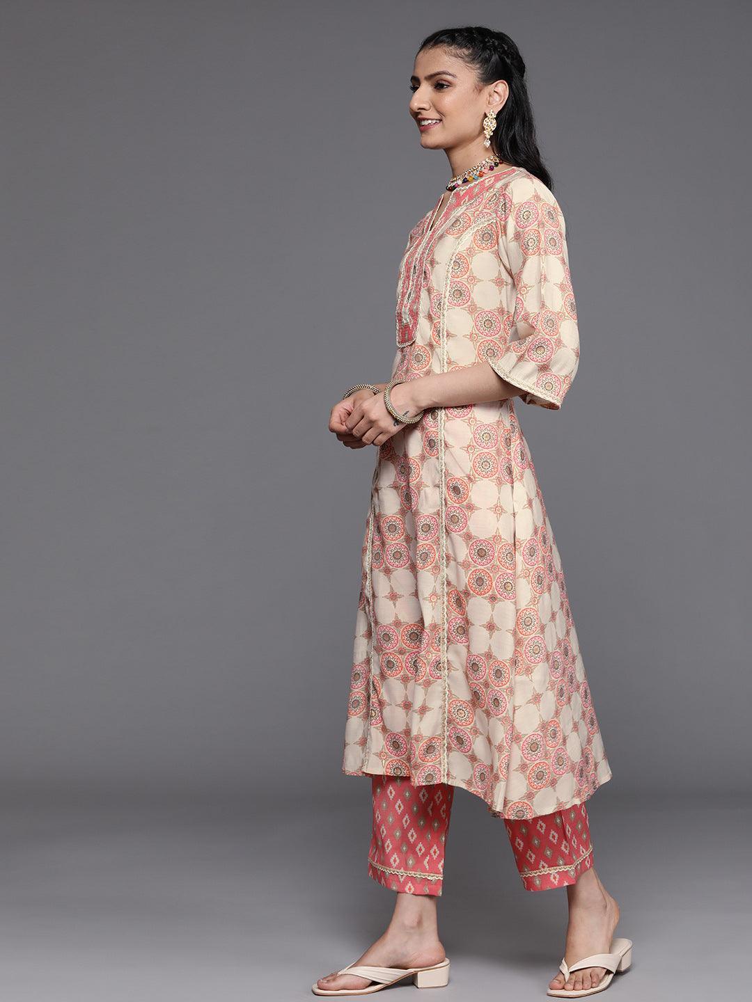 Pink Printed Silk Kurta