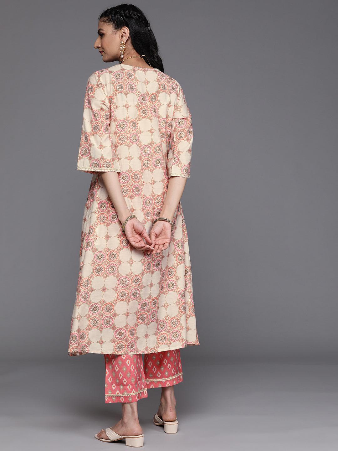 Pink Printed Silk Kurta