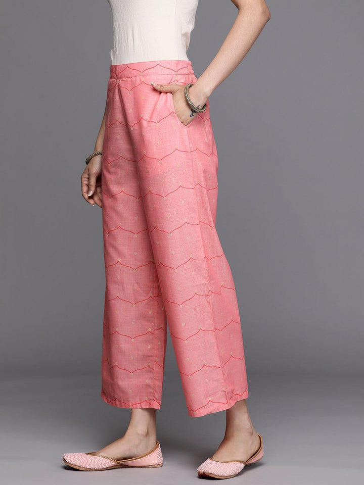 Pink Printed Silk Palazzos - ShopLibas