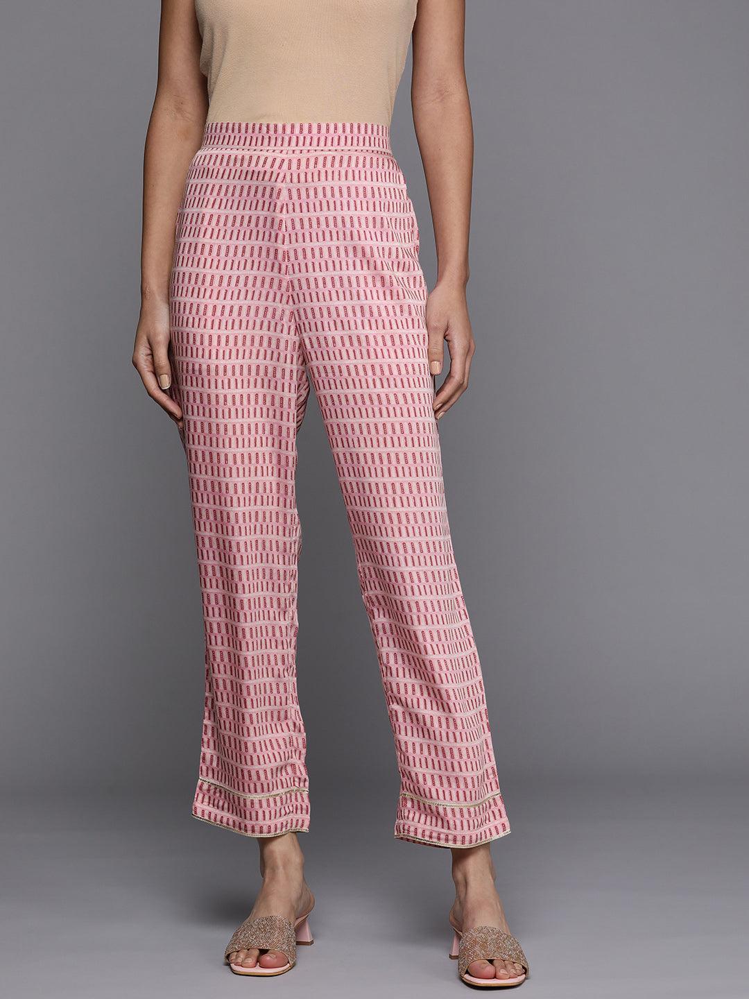 Pink Printed Silk Trousers - ShopLibas