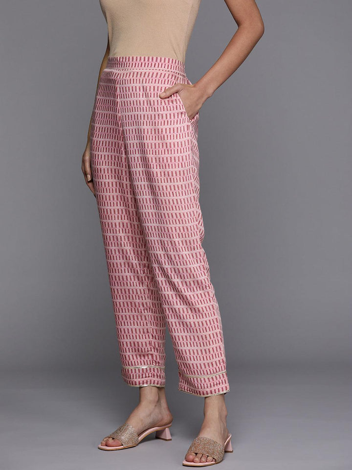 Pink Printed Silk Trousers - ShopLibas