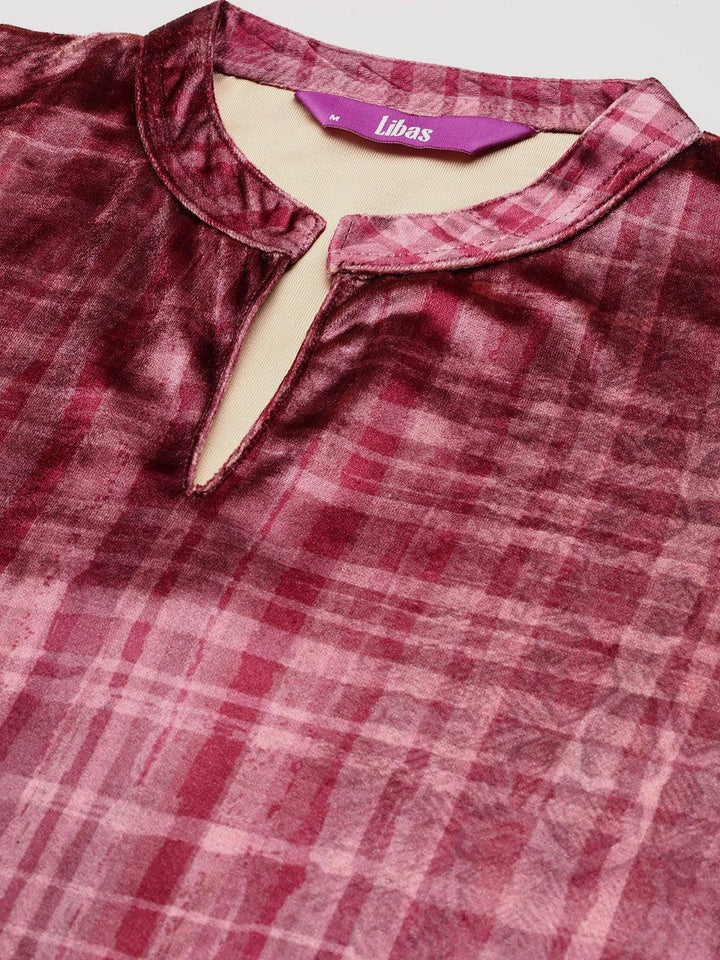 Pink Printed Velvet Straight Kurta - ShopLibas