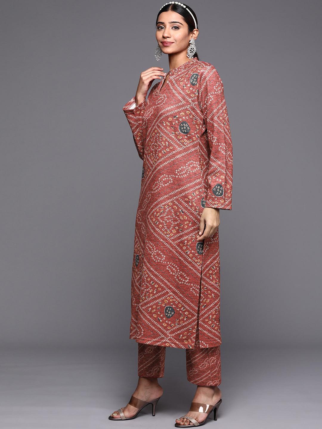 Pink Printed Wool Straight Suit Set - ShopLibas