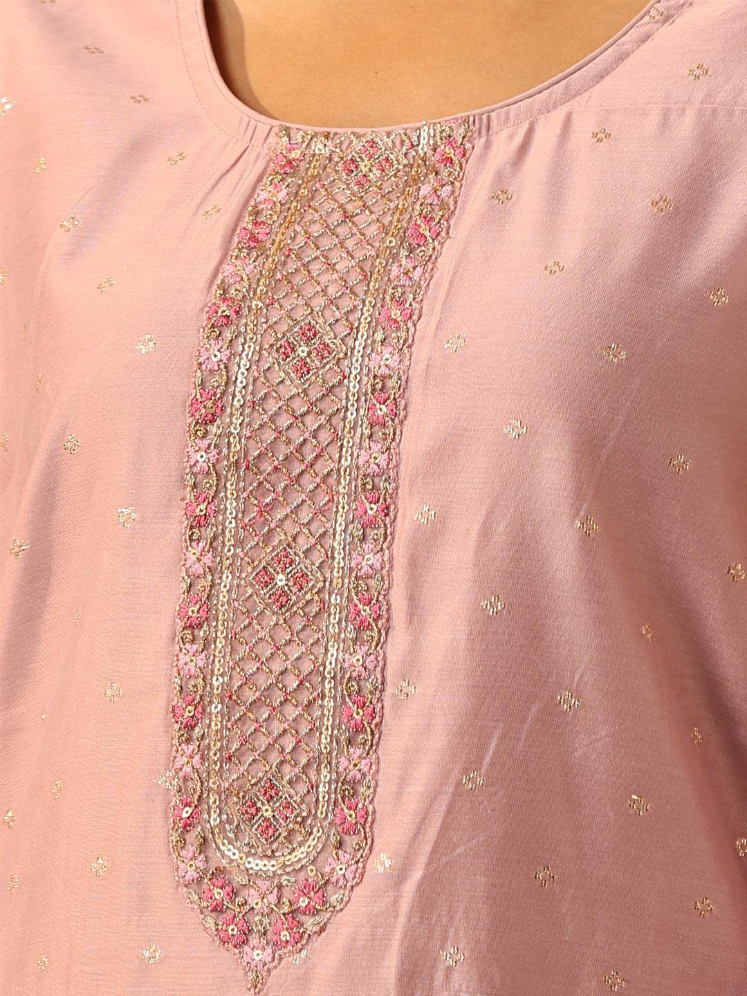 Pink Embellished Chanderi Silk Straight Kurta