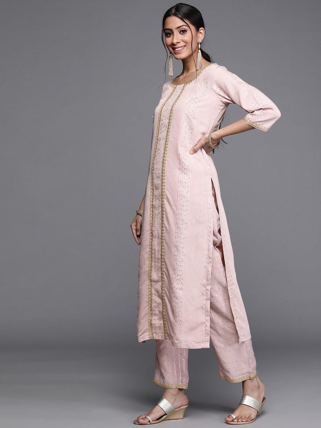 Pink Self Design Chanderi Silk Suit Set