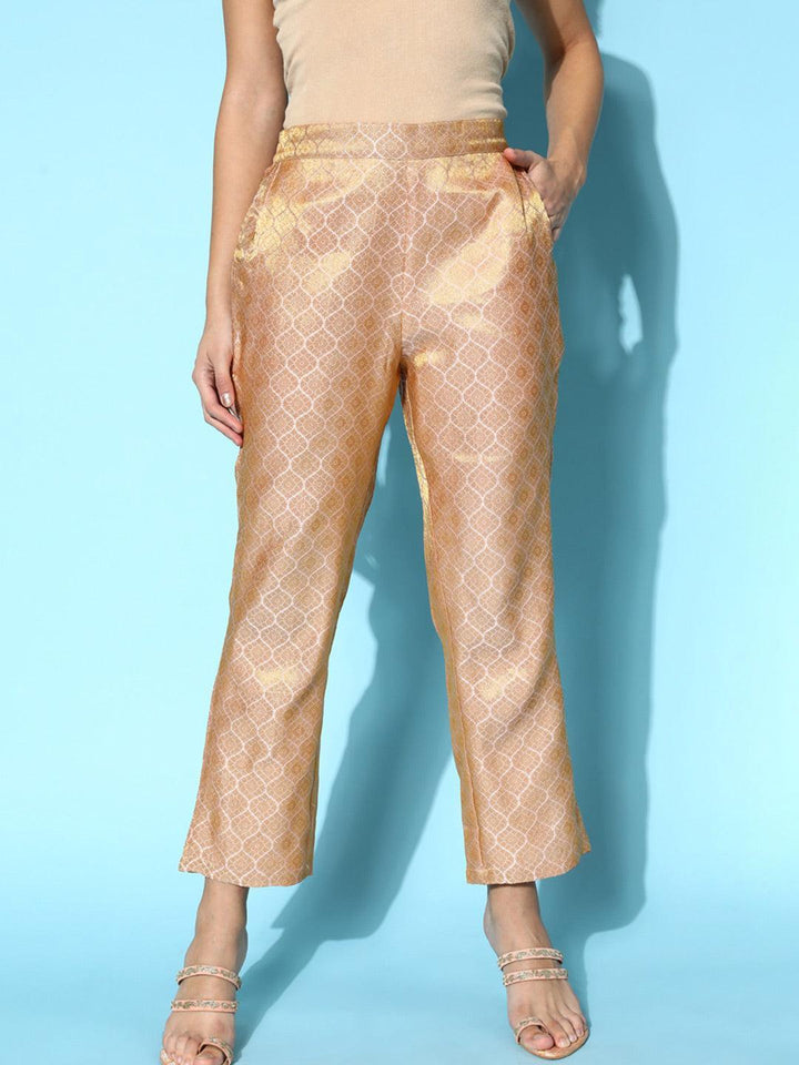 Pink Self Design Jacquard Trousers - ShopLibas