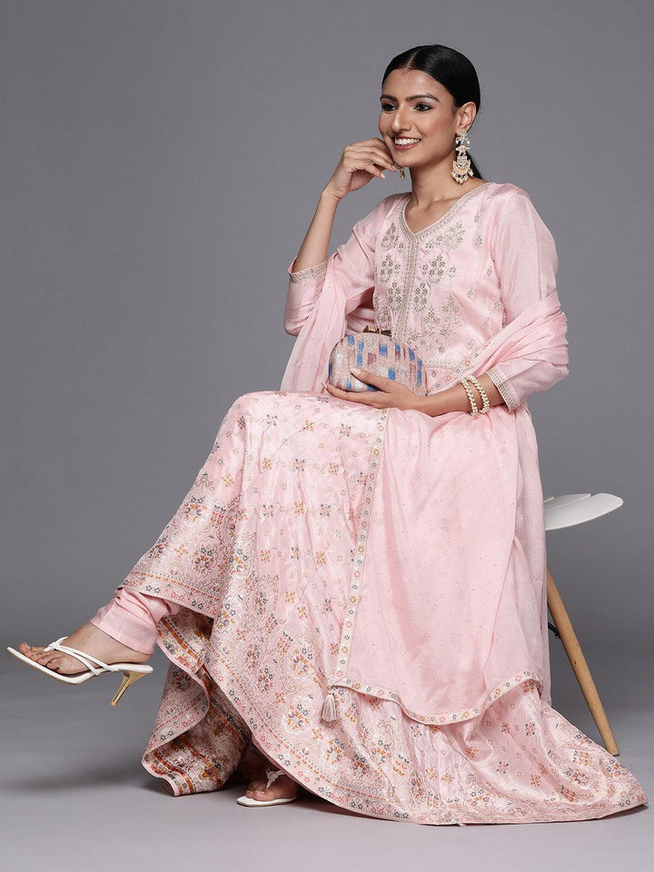 Pink Self Design Silk Anarkali Suit Set - ShopLibas