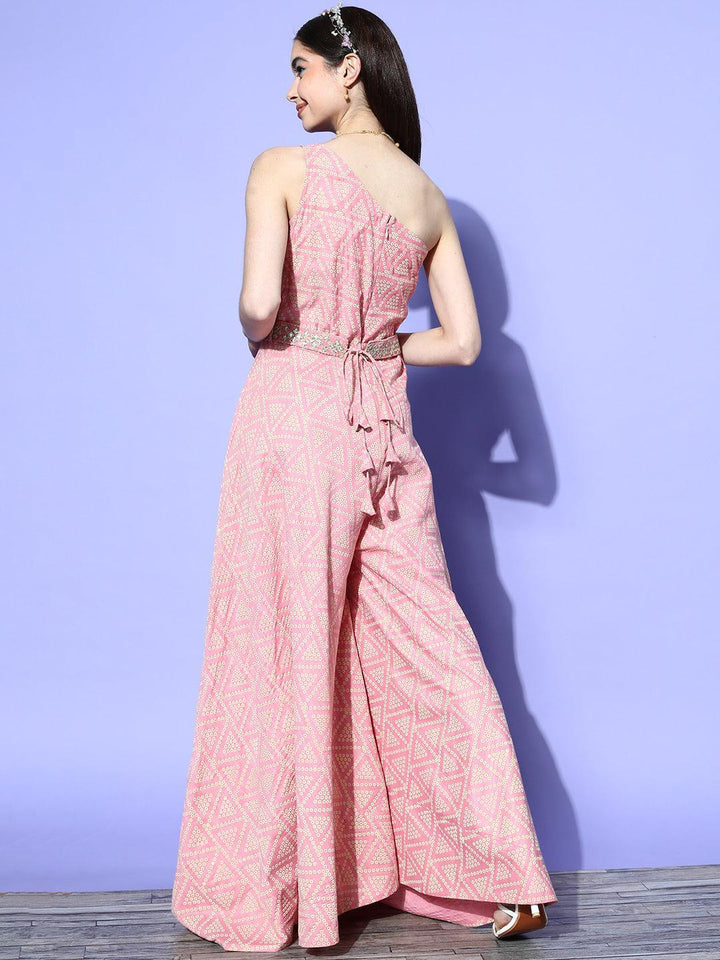 Pink Self Design Silk Jumpsuit - ShopLibas