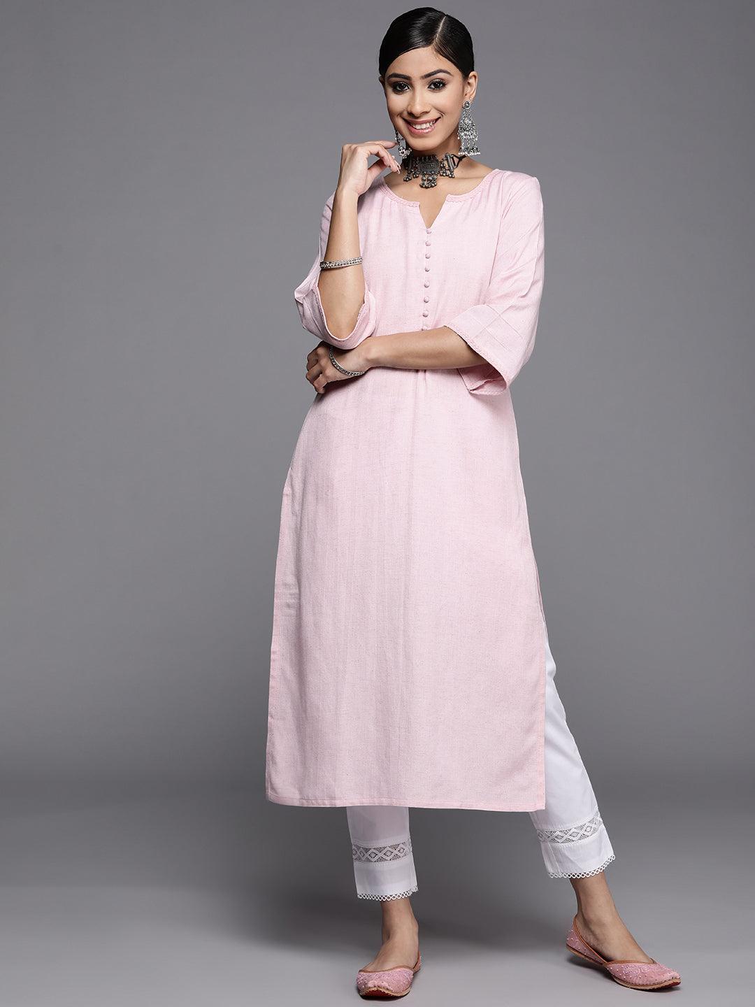 Pink Solid Rayon Kurta