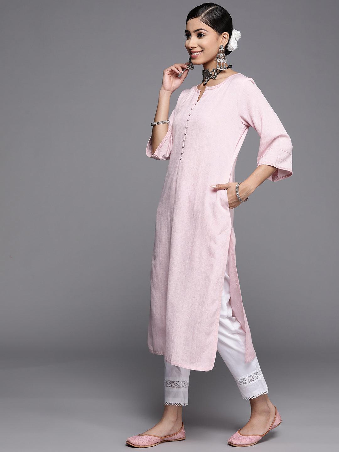 Pink Solid Rayon Kurta